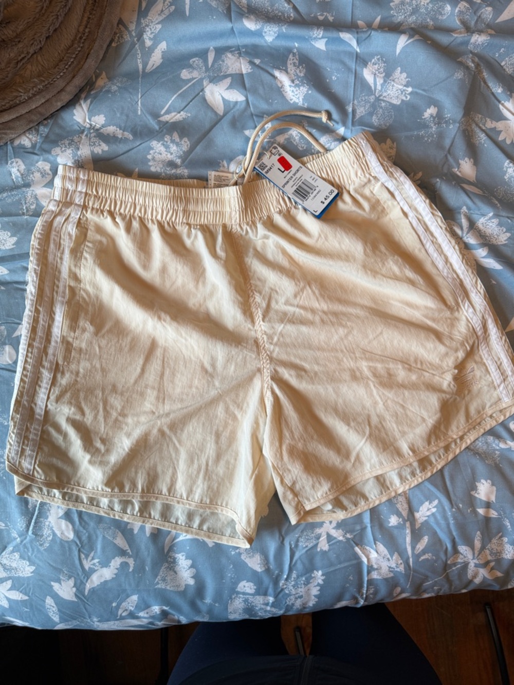 adidas Men's Athletic Shorts in Light Cream with White Stripes
